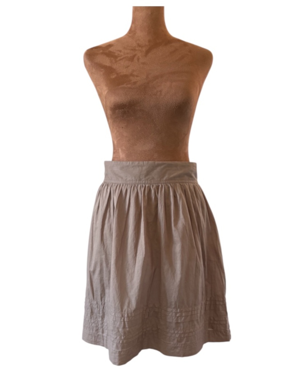 LOFT Taupe 100% Cotton Pintuck A-Line Skirt Size 12